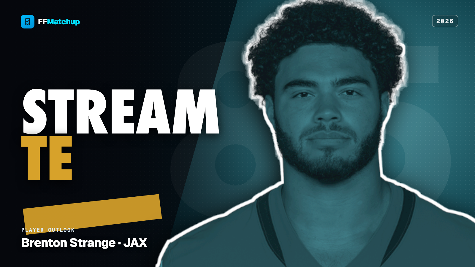 FFMatchup 2026 player graphic for Brenton Strange of the Jacksonville Jaguars.