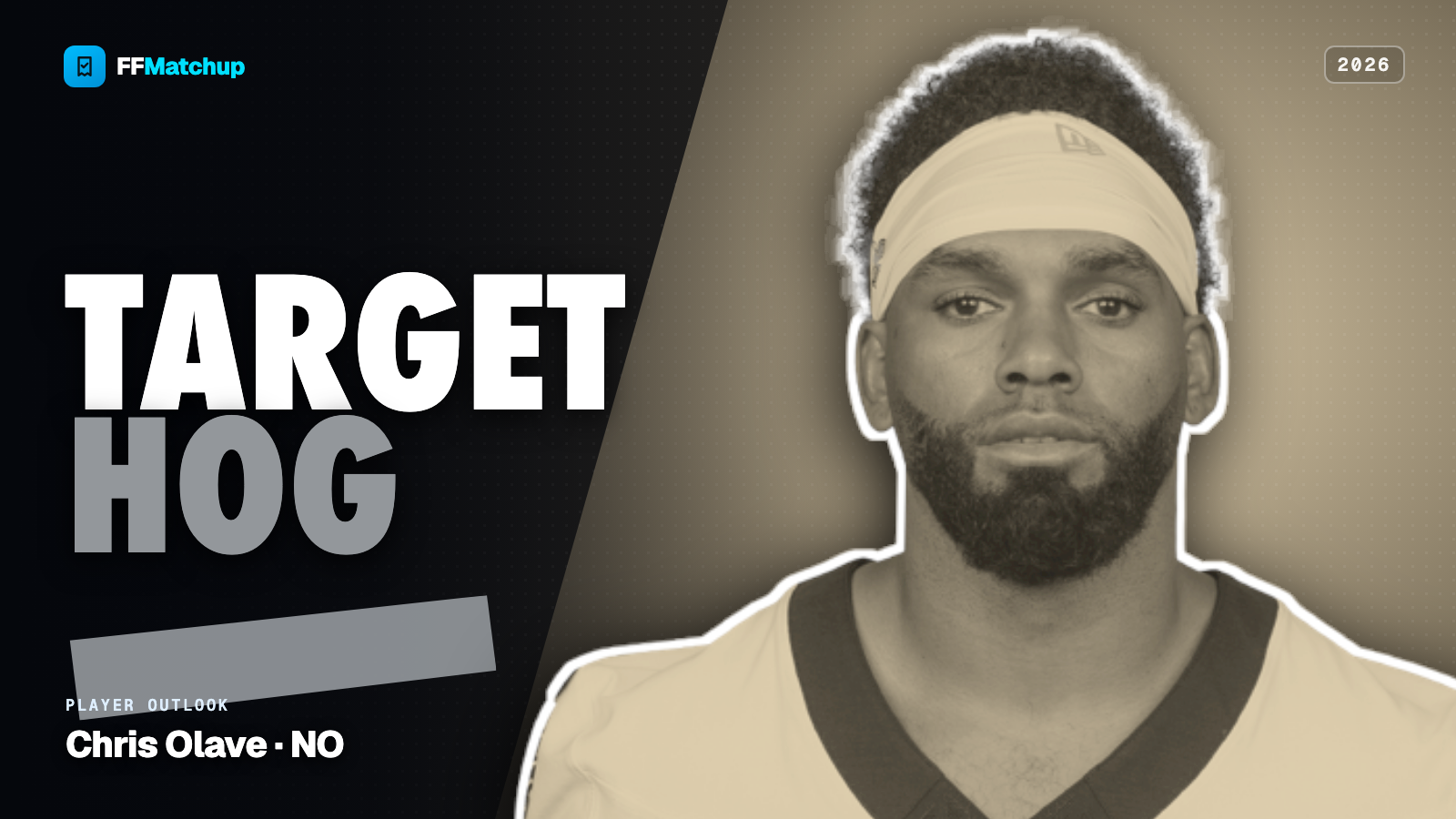 FFMatchup 2026 player graphic for Chris Olave of the New Orleans Saints.