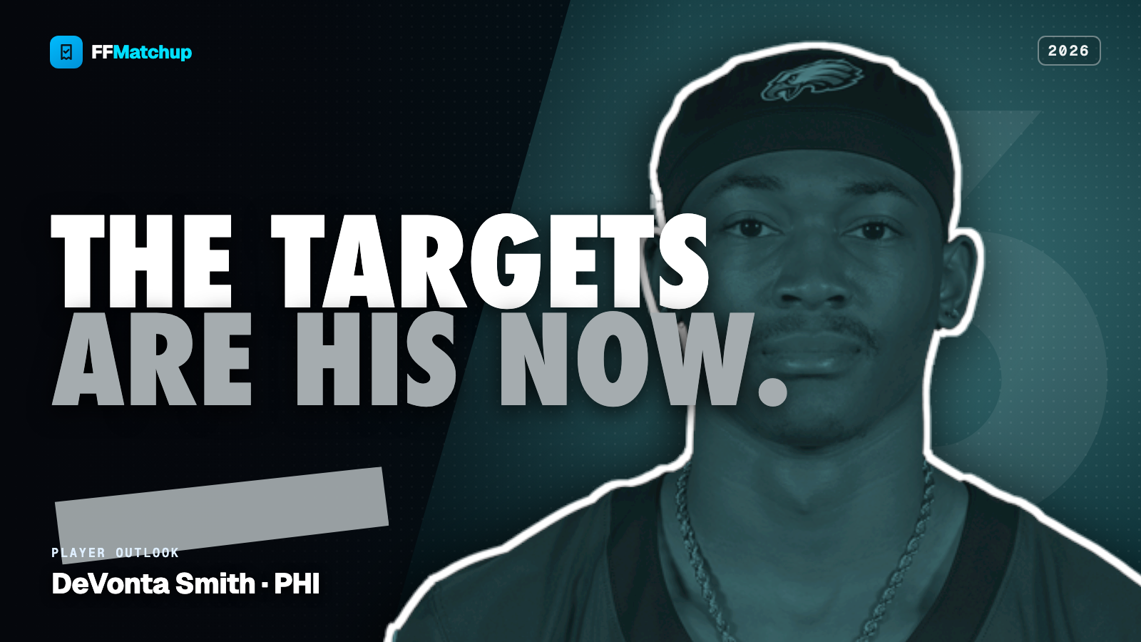 FFMatchup 2026 player graphic for DeVonta Smith of the Philadelphia Eagles.