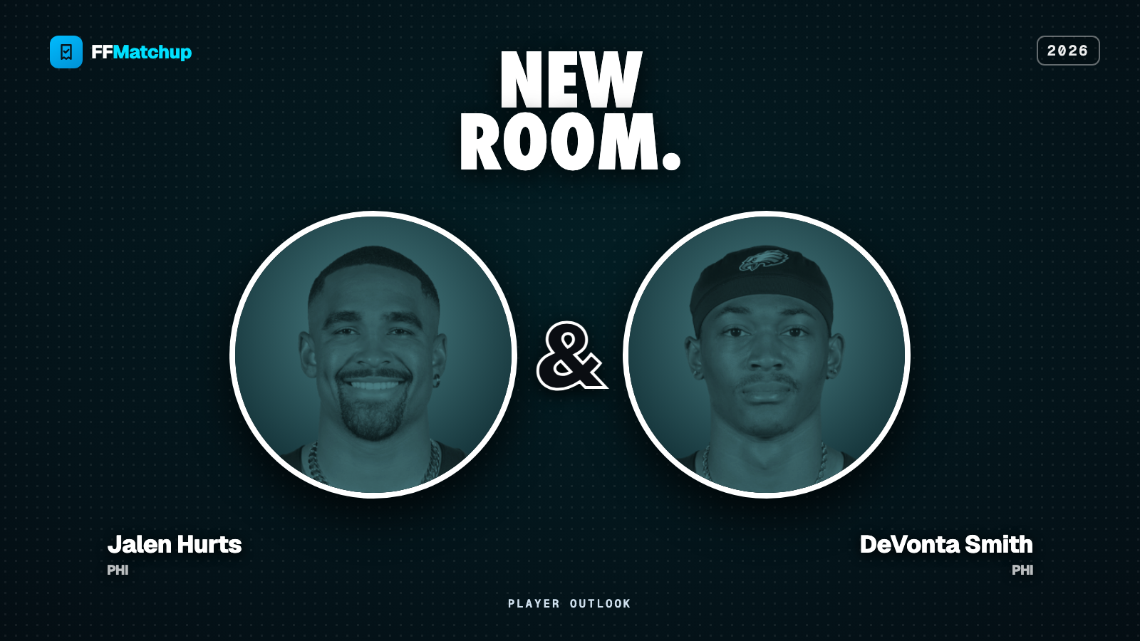 FFMatchup 2026 graphic for Jalen Hurts and DeVonta Smith of the Philadelphia Eagles.
