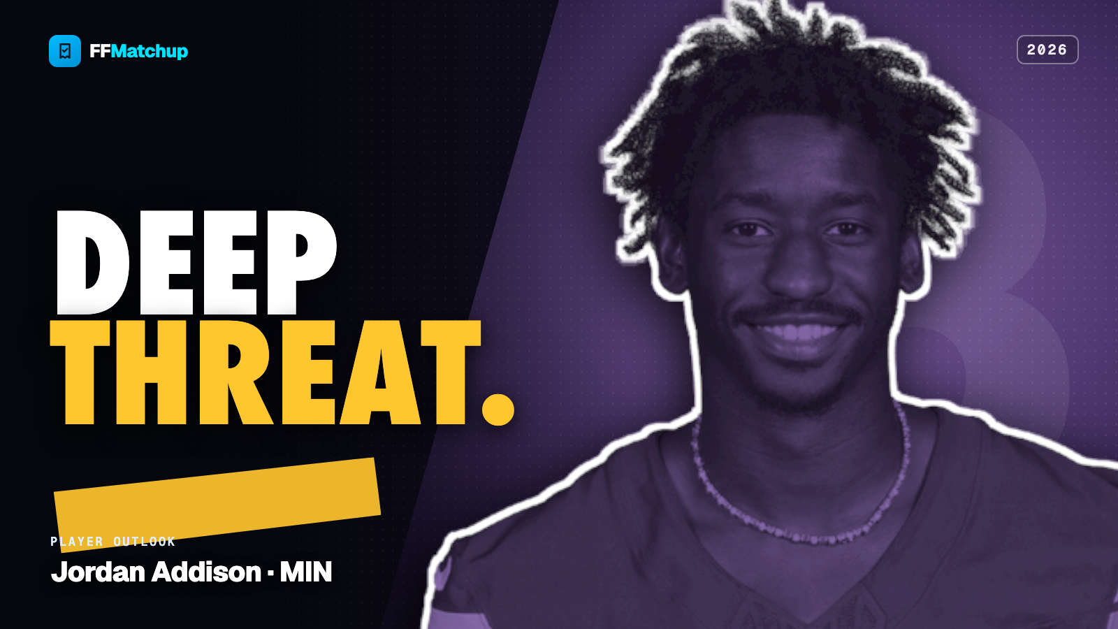 FFMatchup 2026 player graphic for Jordan Addison of the Minnesota Vikings.