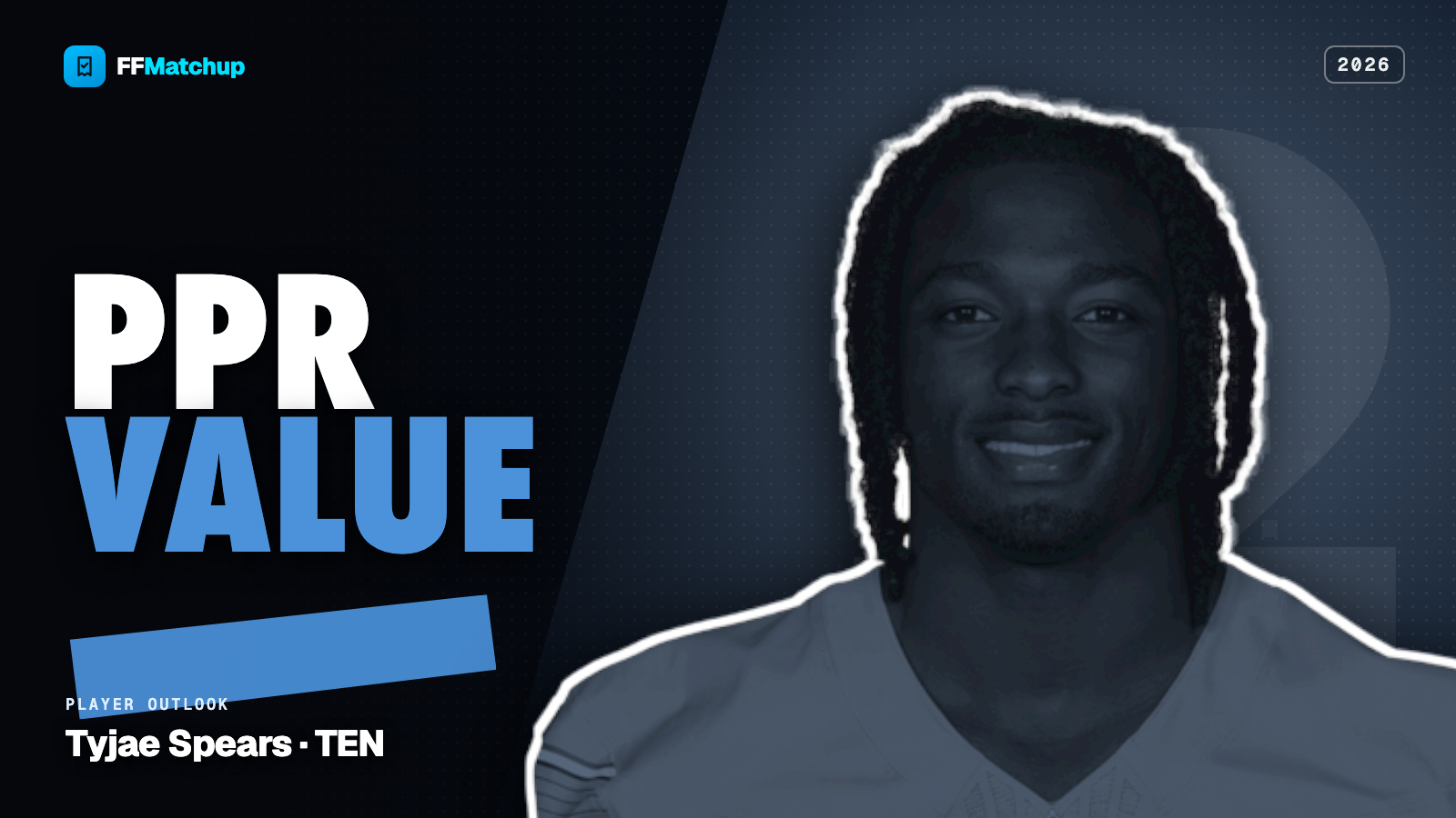FFMatchup player outlook card for Tyjae Spears of the Tennessee Titans.