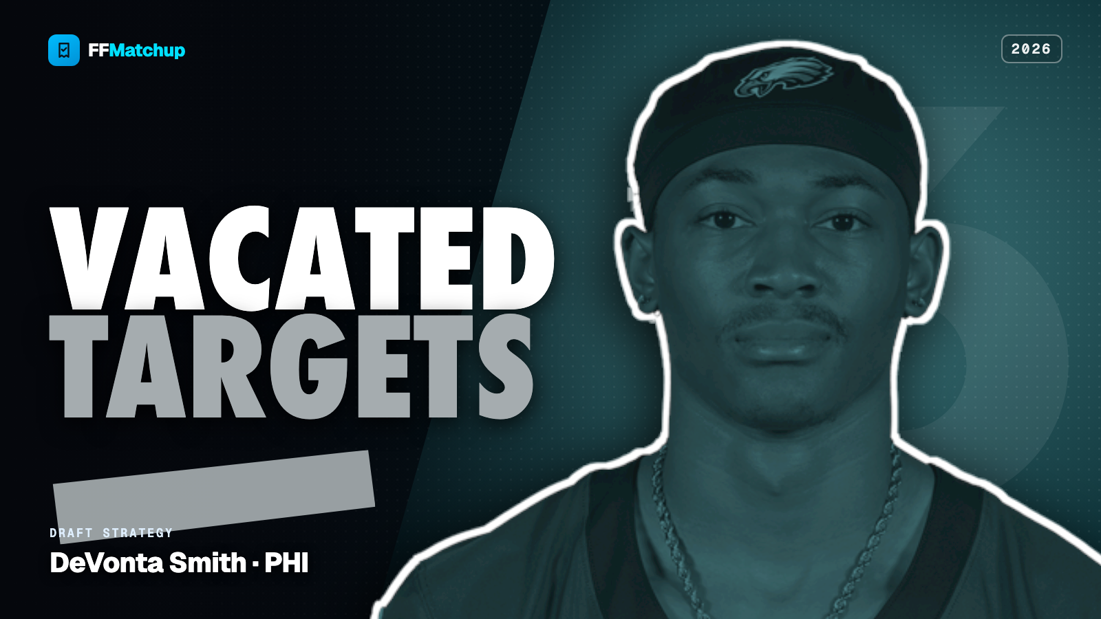 FFMatchup 2026 player graphic for DeVonta Smith of the Philadelphia Eagles.