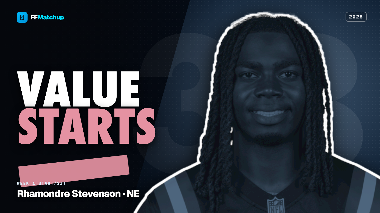FFMatchup Week 1 2026 value start/sit board graphic.