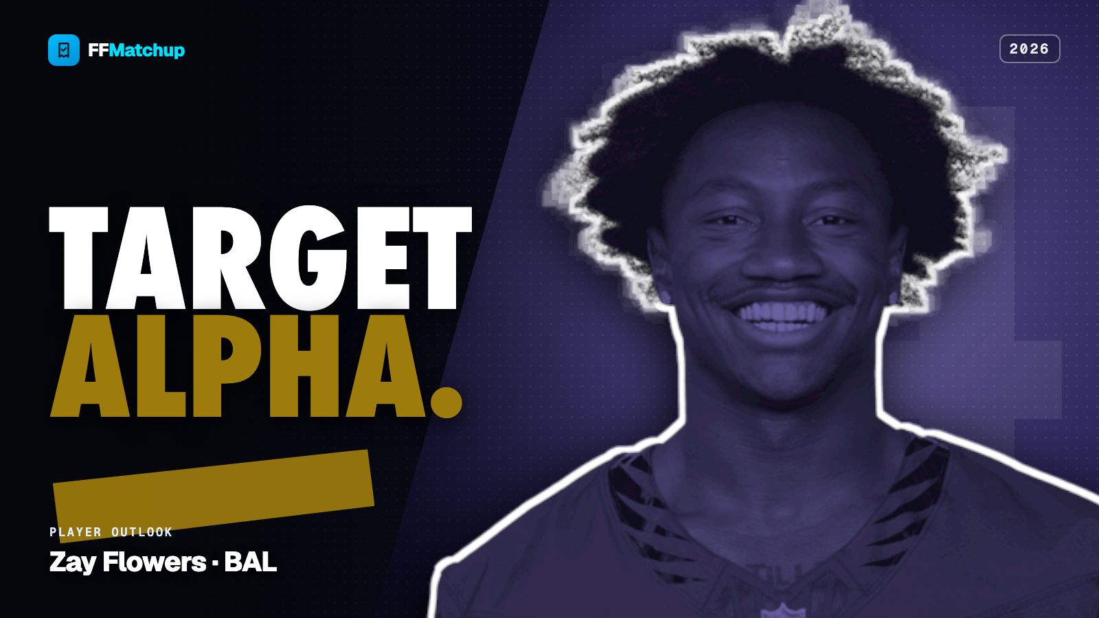 FFMatchup 2026 player graphic for Zay Flowers of the Baltimore Ravens.